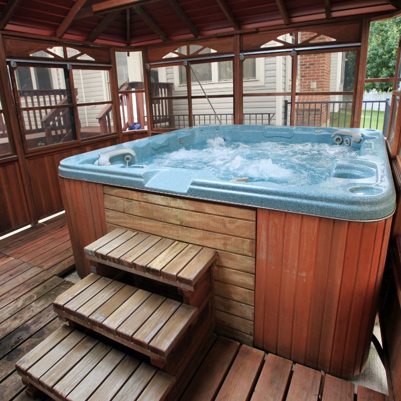 Hot tub in a residential backyard