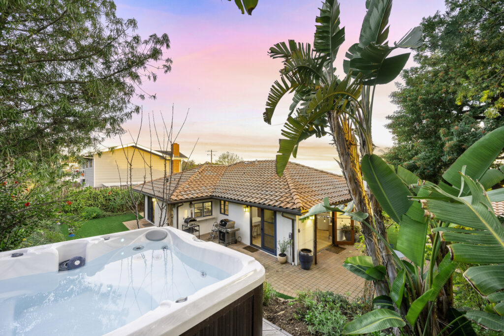 hot tub in residential home backyard