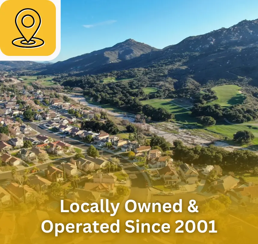 Temecula landscape with text overlay reading: locally owned and operated since 2001